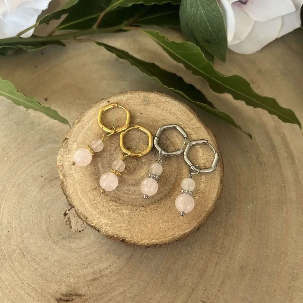Boucles d’Oreilles Quartz Rose: Tendresse Délicate et Amour