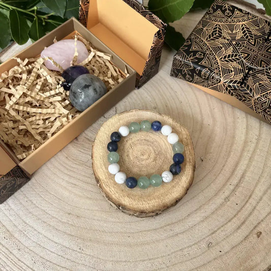 Box Hypersensibilité Pierres Naturelles d'Aura de Roche avec bracelet en pierres multicolores et coffret décoratif