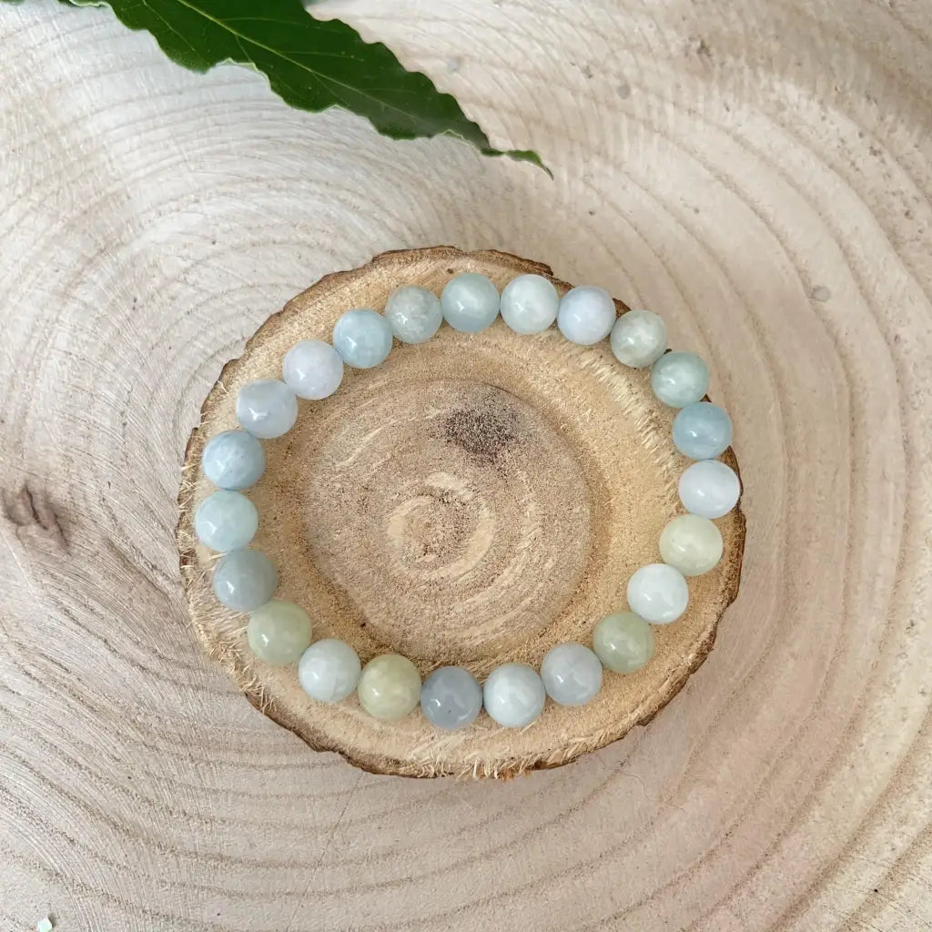 Bracelet Aigue Marine Multicolore du Brésil sur rondin de bois