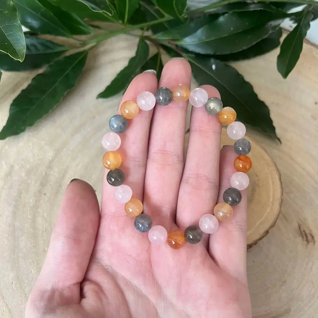 Bracelet Signe Bélier: Labradorite Cornaline et Quartz