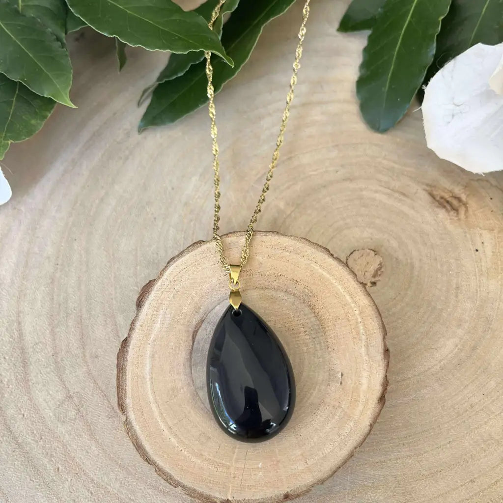 Pendentif Goutte en Obsidienne Noire - Collier pendentif