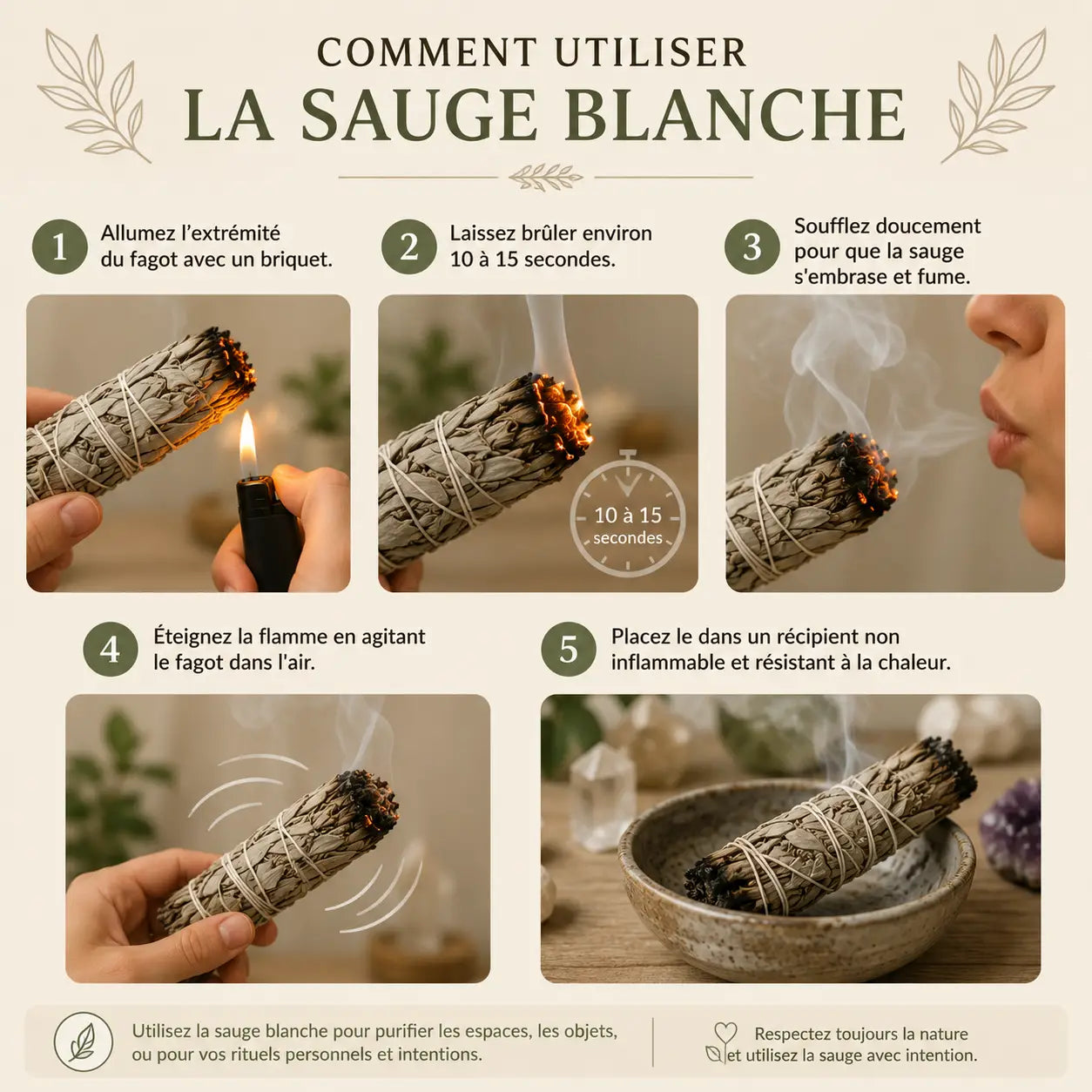 Sauge Blanche de Purification – Rituel naturel pour maison et lithothérapie