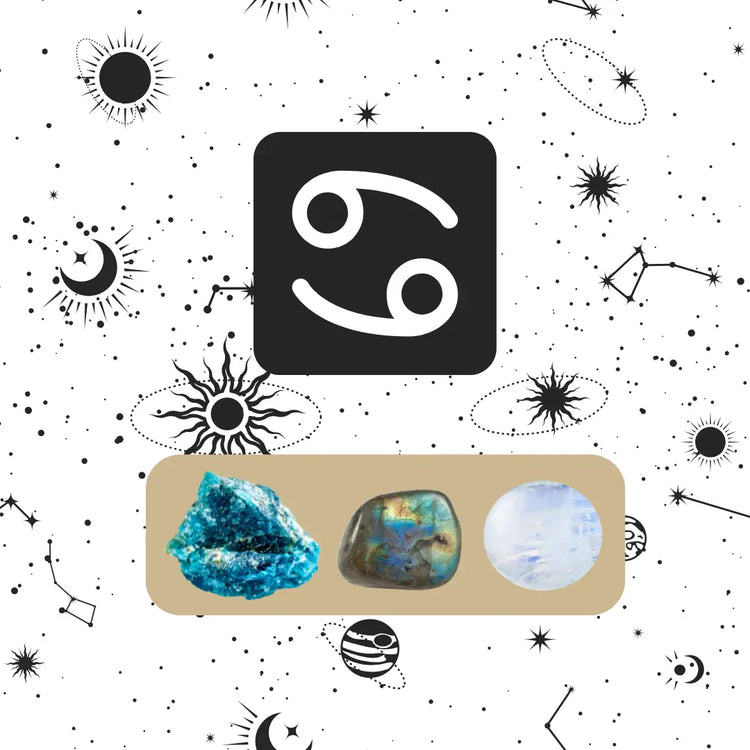 Collection Cancer Pierres Naturelles avec Apatite bleue, Labradorite et Pierre de lune pour protection et équilibre