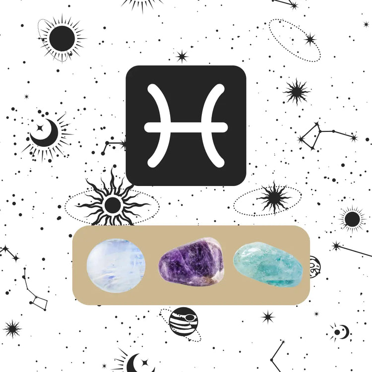 Collection Poisson Pierres Naturelles avec Pierre de Lune, Améthyste et Aigue marine pour l'intuition et l'émotion