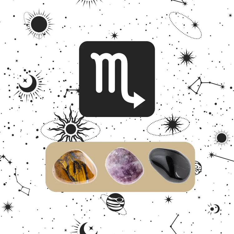 Collection Scorpion Pierres Naturelles avec Œil de tigre, Lépidolite et Obsidienne Noire pour énergie et protection