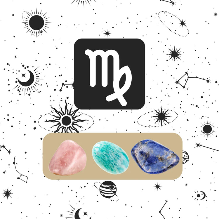 Collection Vierge Pierres Naturelles avec Quartz rose, Amazonite et Sodalite pour l'intelligence et la sérénité