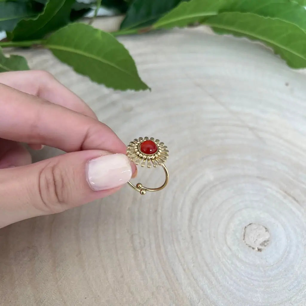 Bague ajustable Fleur avec Pierre Naturelle - bague