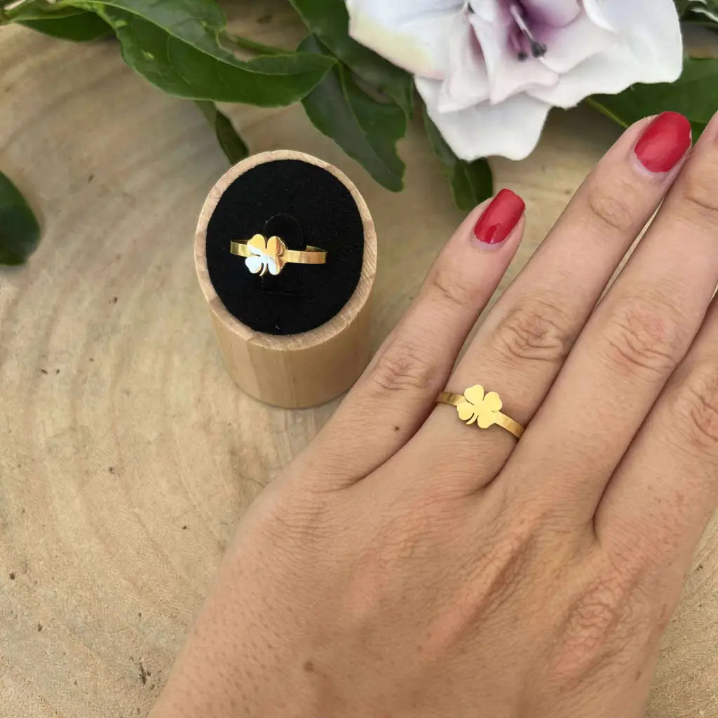 Bague Porte Bonheur Dorée – Ajustable en Acier Inoxydable