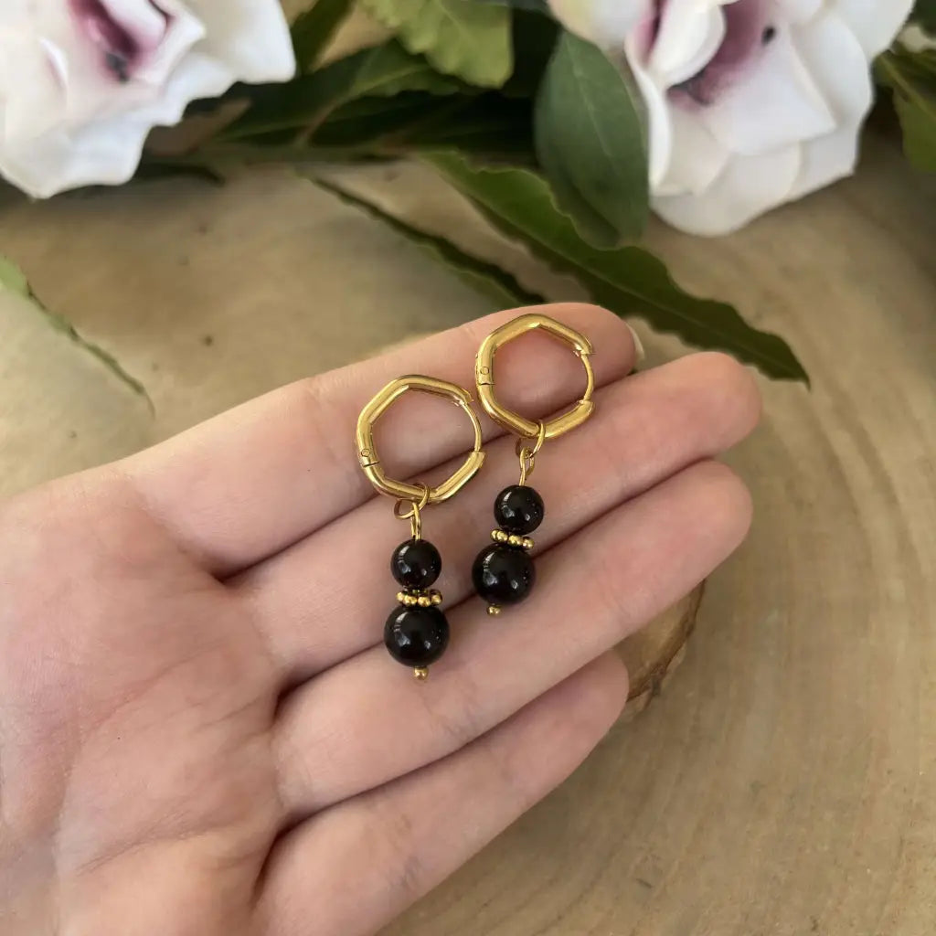 Boucles d’Oreilles Obsidienne Noire: Élégance Sombre