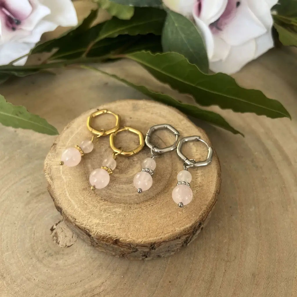 Boucles d’Oreilles Quartz Rose: Tendresse Délicate et Amour