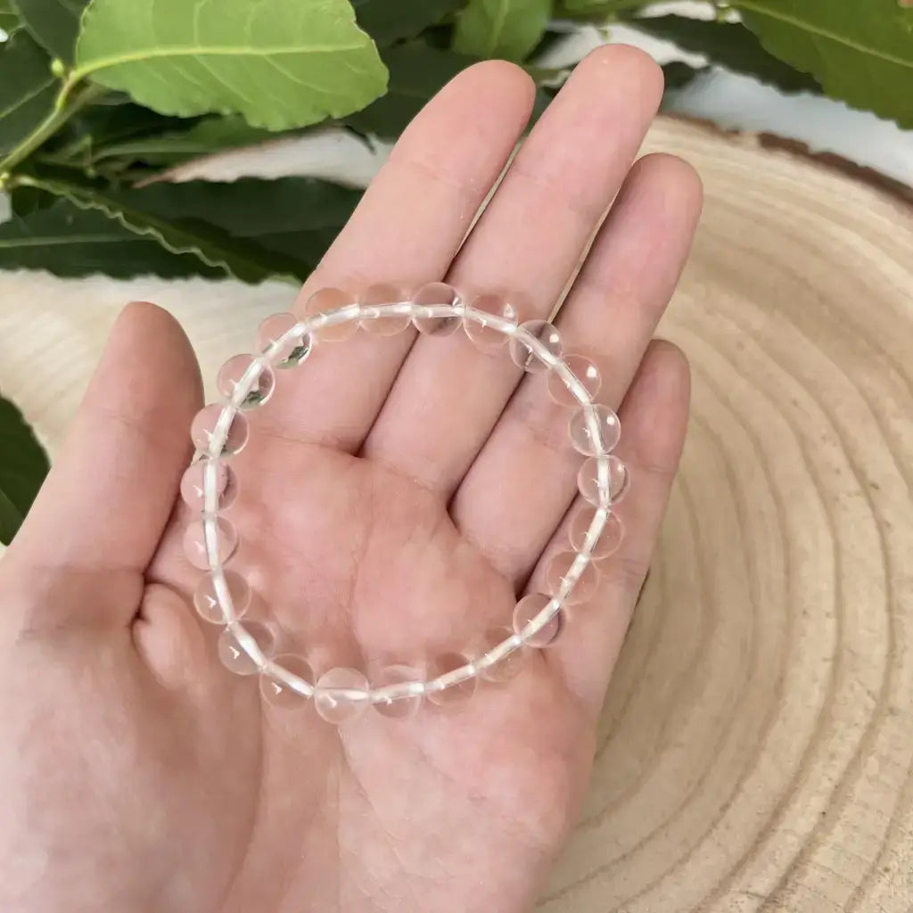 Bracelet Cristal de Roche en perles transparentes, élégant et léger, parfait pour un style naturel