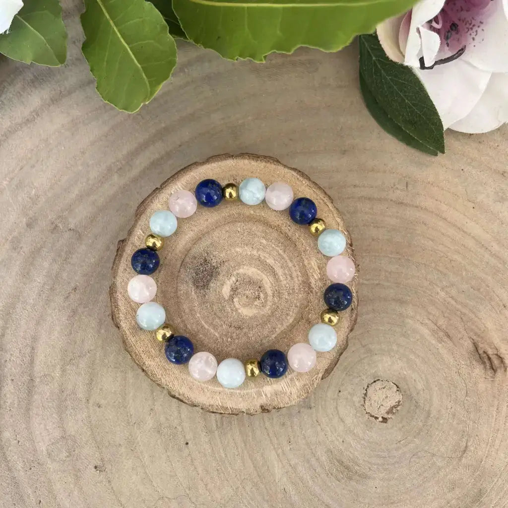 Bracelet d’Amitié en Pierres Naturelles avec perles en lapis-lazuli et quartz rose
