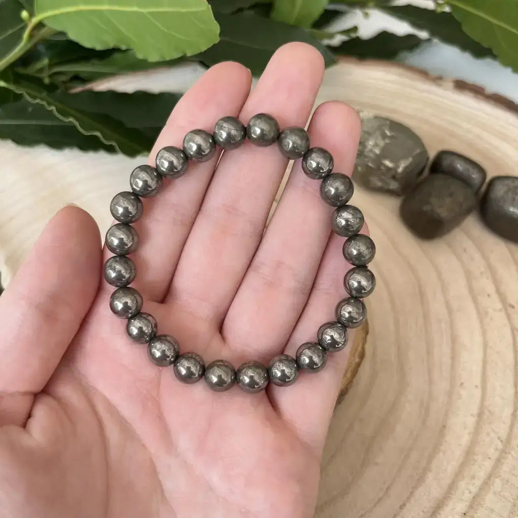 Bracelet en pyrite naturelle avec perles brillantes pour un style élégant