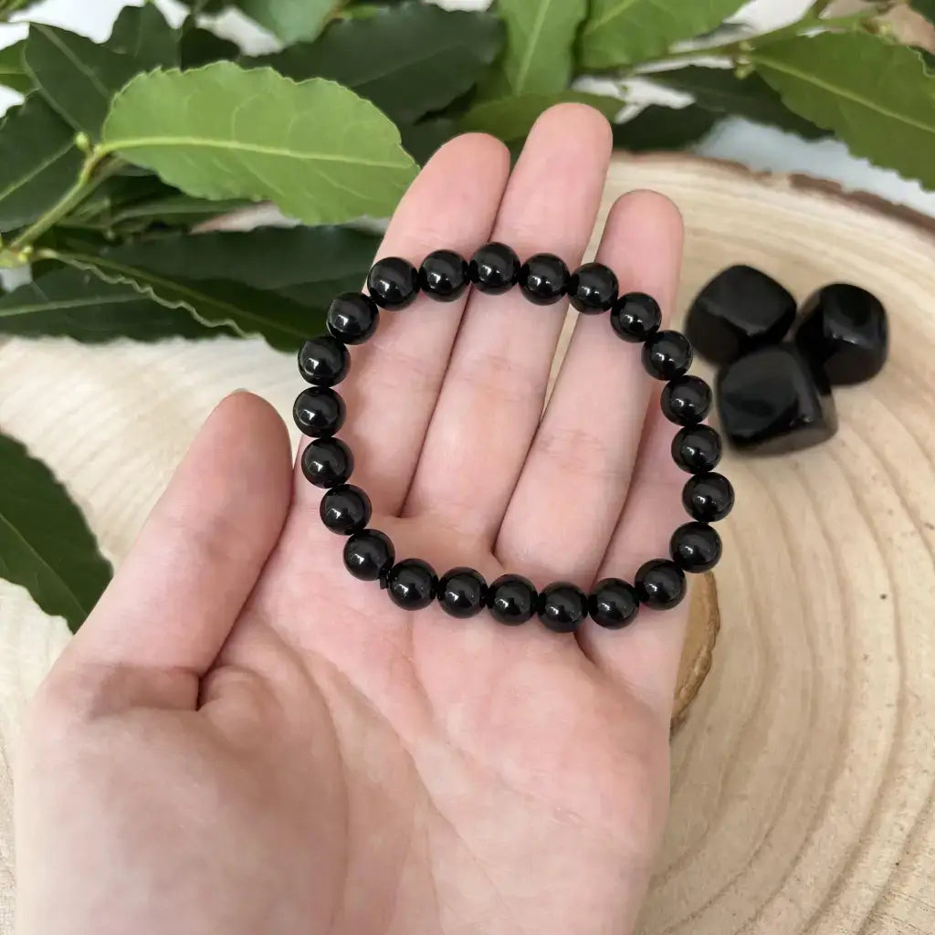 Bracelet Obsidienne Noire en perles brillantes, parfait pour la protection et l'élégance