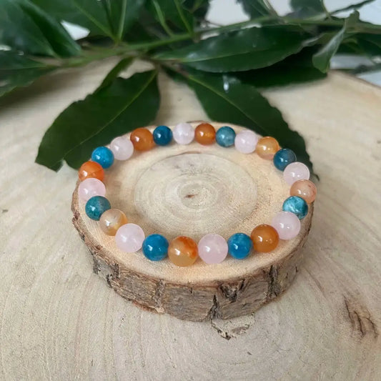 Bracelet Signe Lion: Apatite Bleu Cornaline et Quartz rose