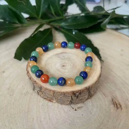 Bracelet Signe Sagittaire en pierres naturelles multicolores sur support en bois