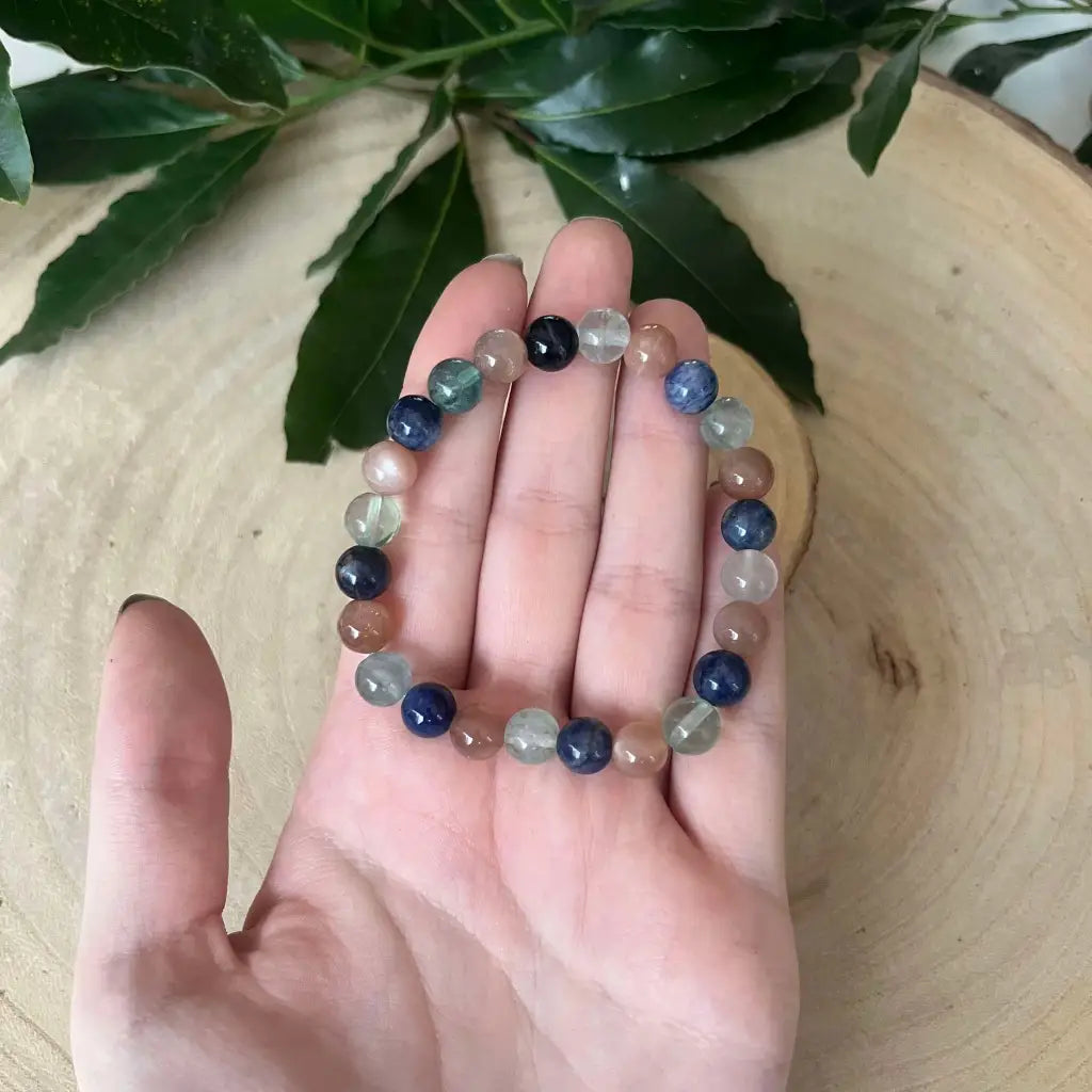 Bracelet Signe Verseau: Fluorite Sodalite et Pierre