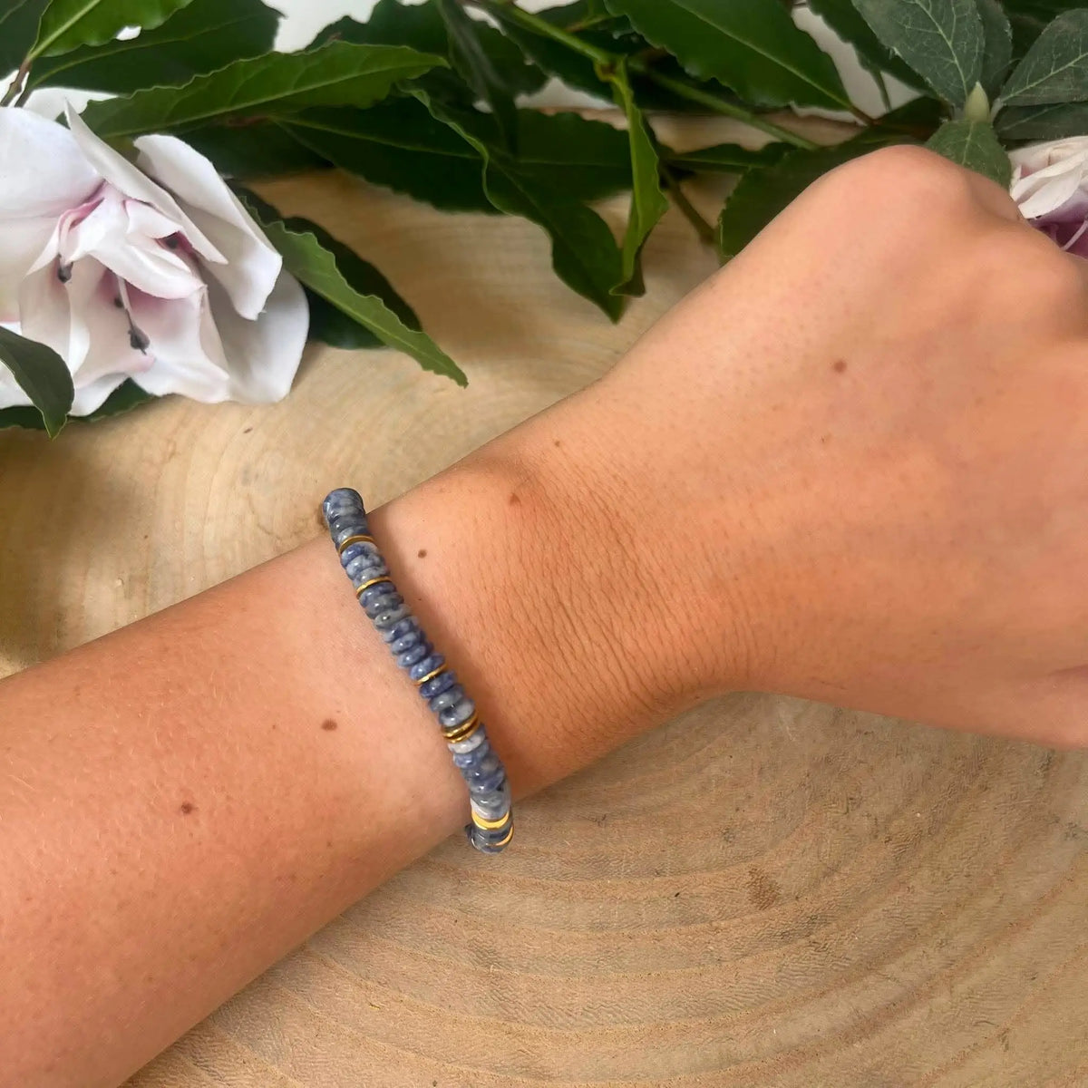 Bracelet Sodalite Perles Rondelles 6 mm Réglable