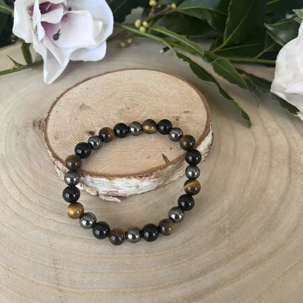 Bracelet Triple Protection Œil de Tigre Obsidienne &