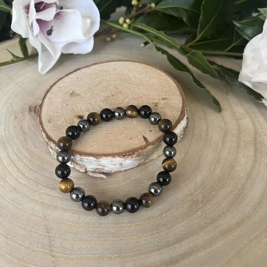 Bracelet Triple Protection Œil de Tigre Obsidienne &