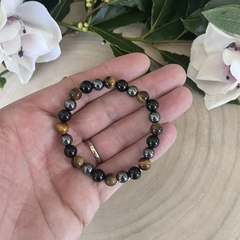 Bracelet Triple Protection Œil de Tigre Obsidienne &