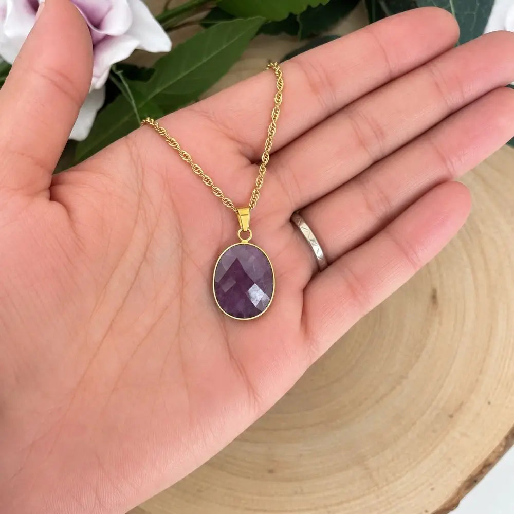 Collier Pendentif Améthyste Naturelle Facettée – Forme Losange