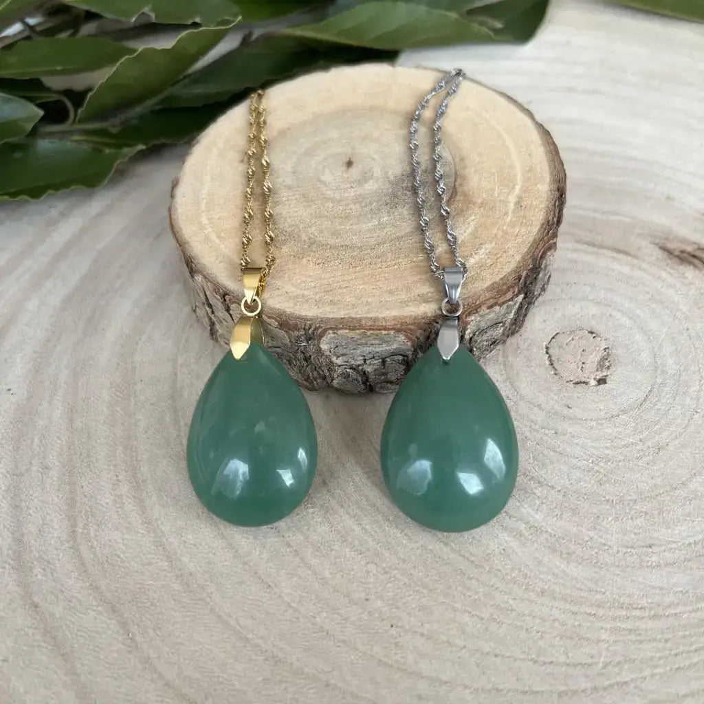 Collier pendentif Aventurine Verte en forme de goutte, disponible en doré et argenté