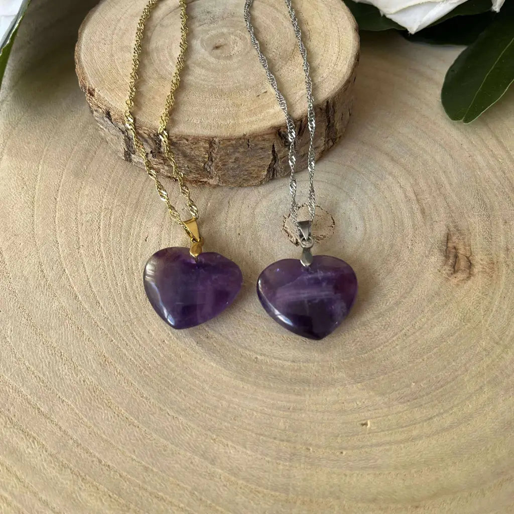 Collier Pendentif Cœur en Améthyste Naturelle - Collier