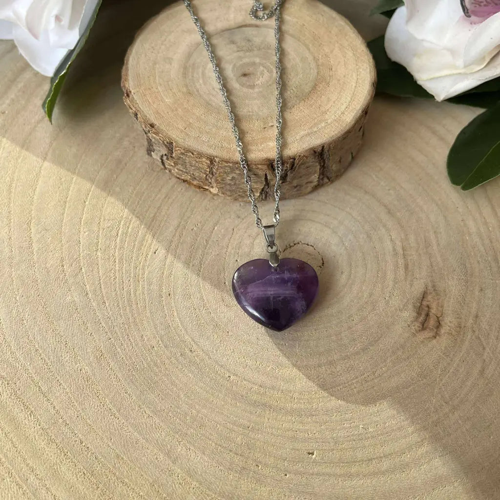 Collier Pendentif Cœur en Améthyste Naturelle - Collier