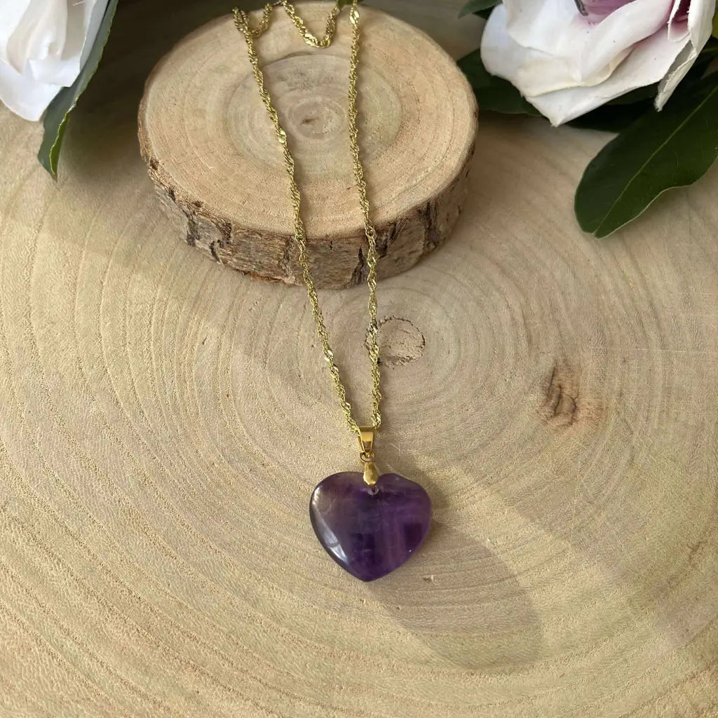 Collier Pendentif Cœur en Améthyste Naturelle - Collier