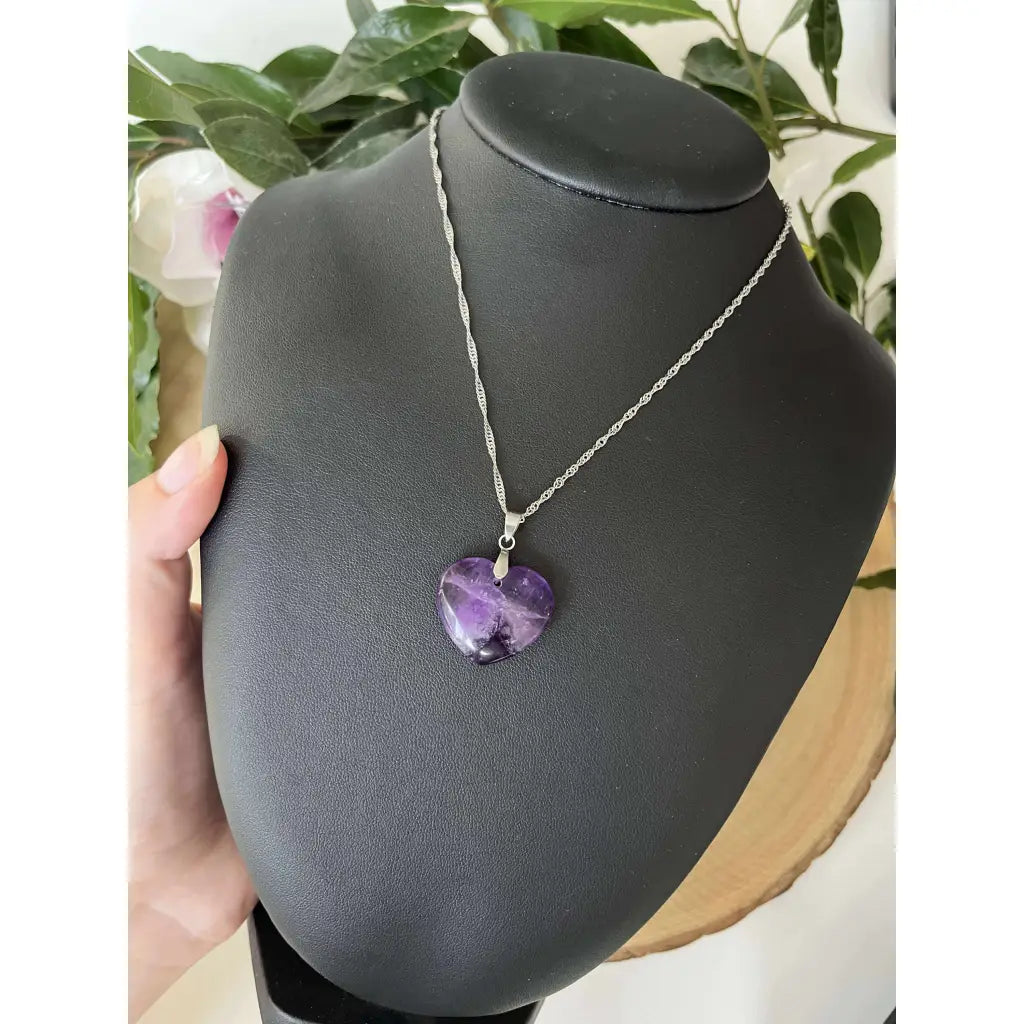 Collier Pendentif Cœur en Améthyste Naturelle - Argent