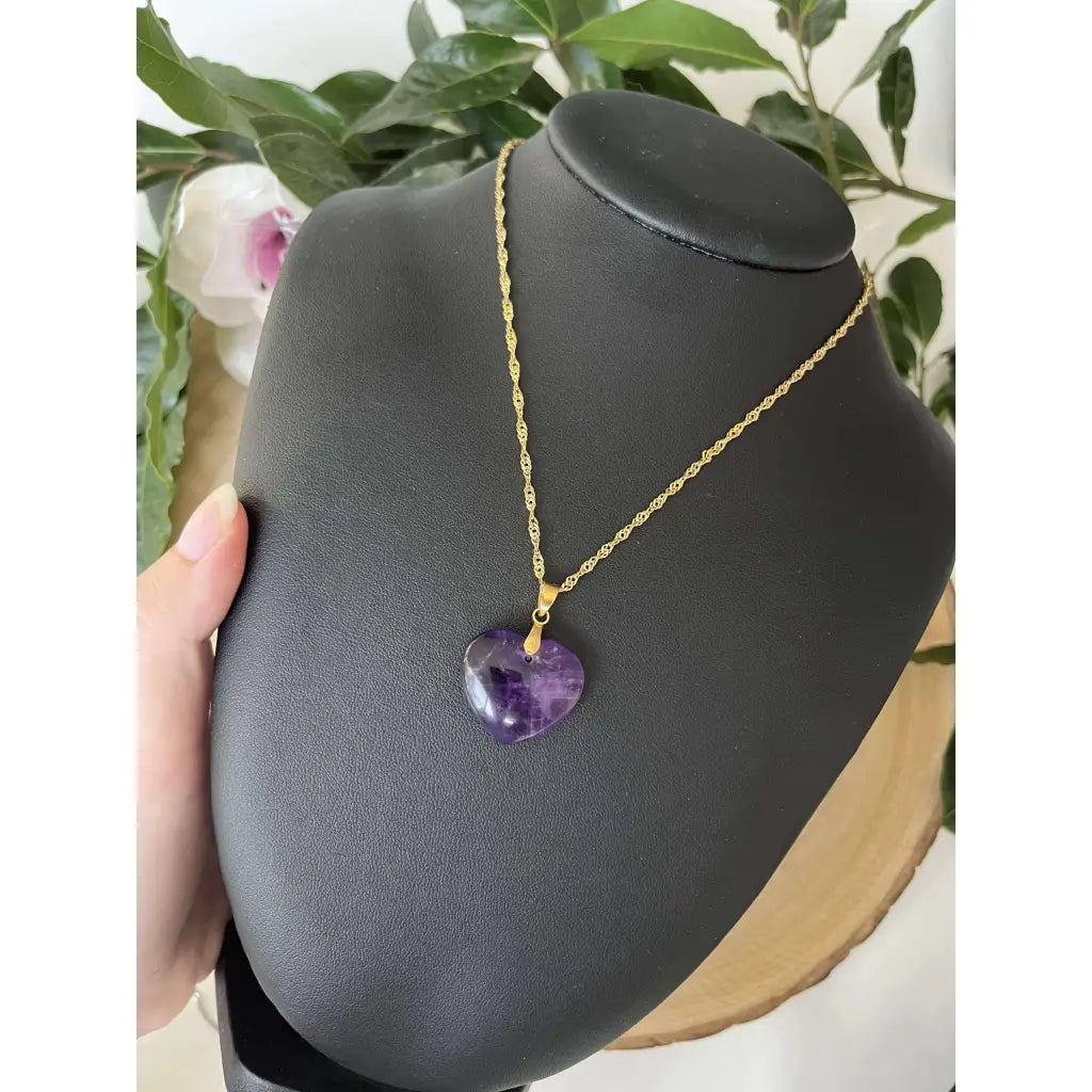 Collier Pendentif Cœur en Améthyste Naturelle - Or