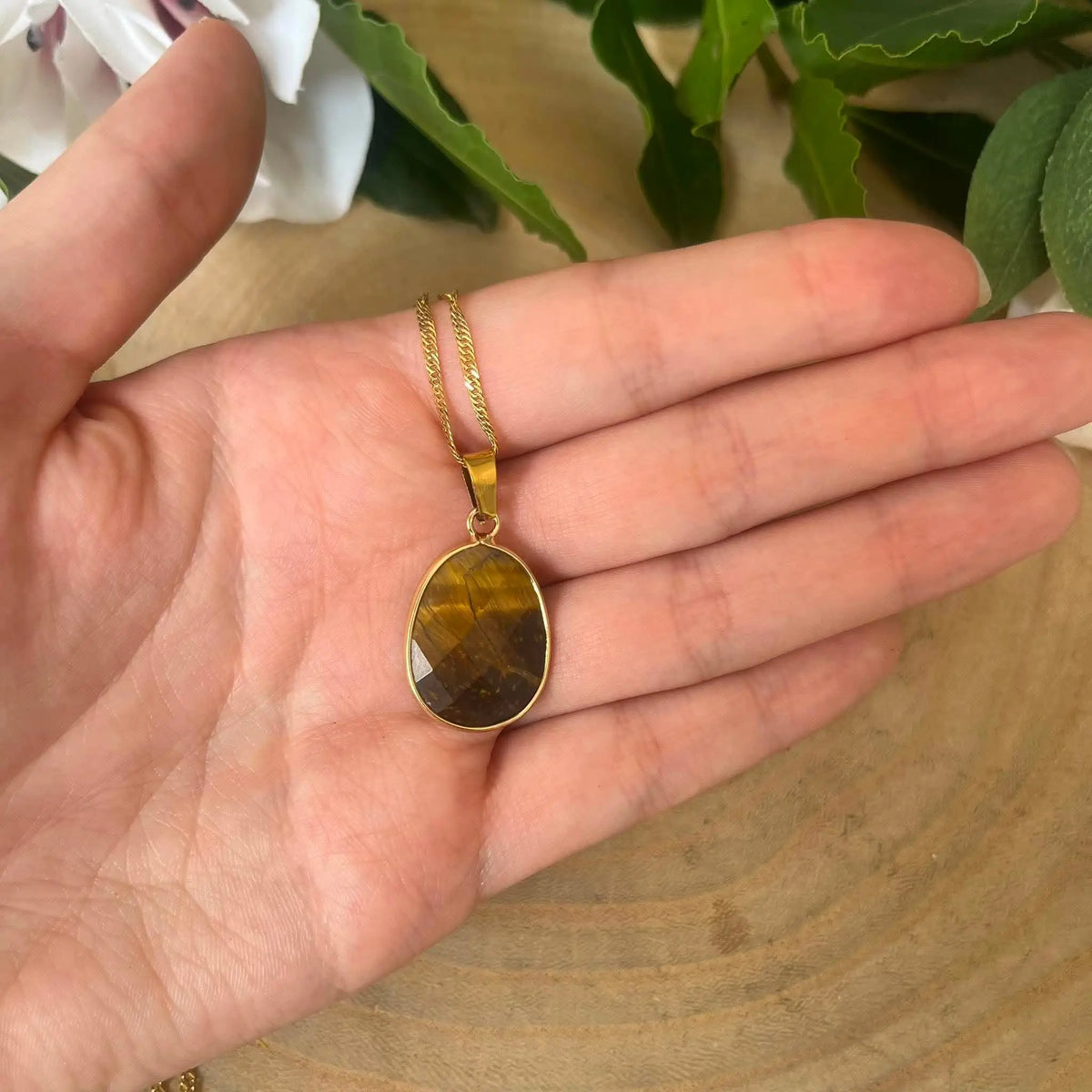 Collier Pendentif Œil de Tigre Naturel Facetté