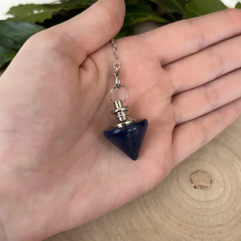 Pendule en Lapis Lazuli en pierre naturelle, forme conique, avec chaîne en métal, idéal pour la divination